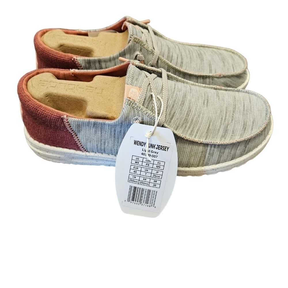 Hey Dude Wendy Funk Jersey Light Grey Womens Slip-On Shoes NEW